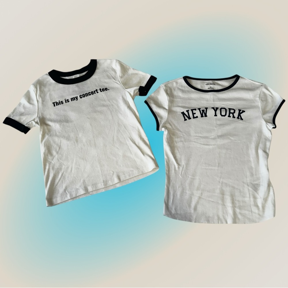 Kids White Graphic T-Shirts - Set of 2